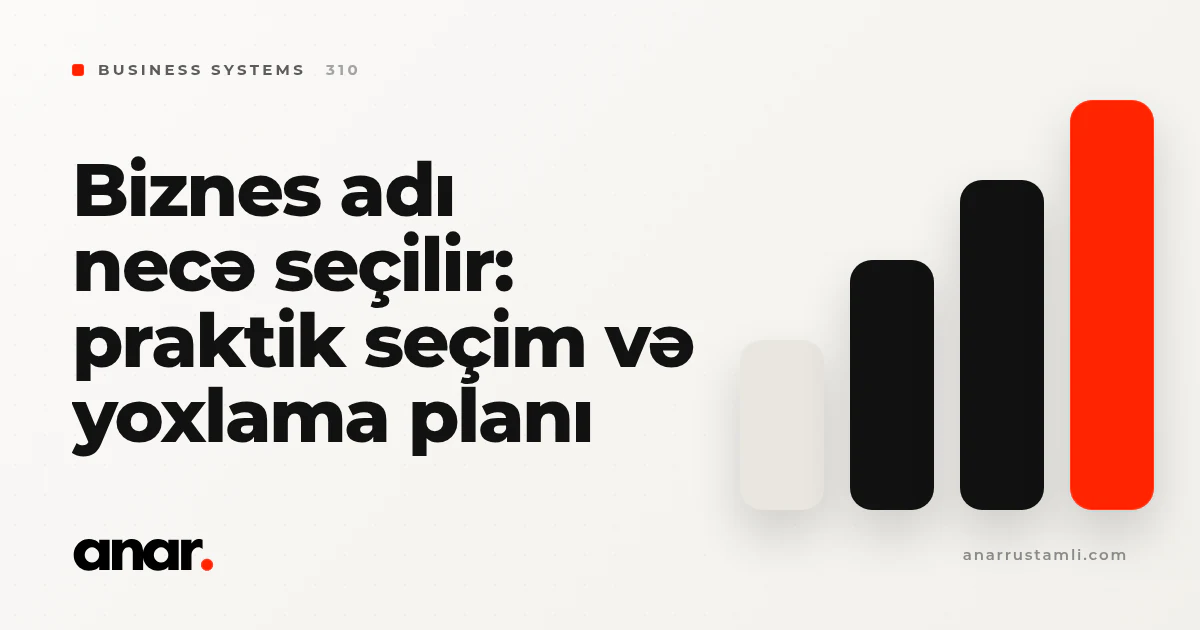 biznes adı necə seçilir: praktik seçim və yoxlama planı - Anar Rustamli