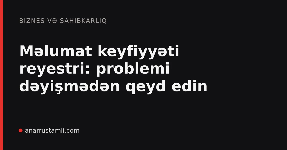 Məlumat keyfiyyəti reyestri: problemi dəyişmədən qeyd edin - Anar Rustamli
